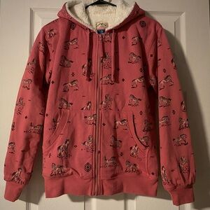 Blue Mountain Women’s Small Horses Pink Hoodie Jacket  Sharpa Lined Western Warm